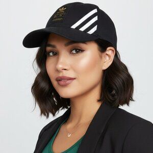 Adidas Black Adjustable Baseball‎ Cap Strapback Hat One Size OSFM RN 90288 Logo